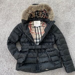 Kids Black Puffer Jacket with Fur Hood